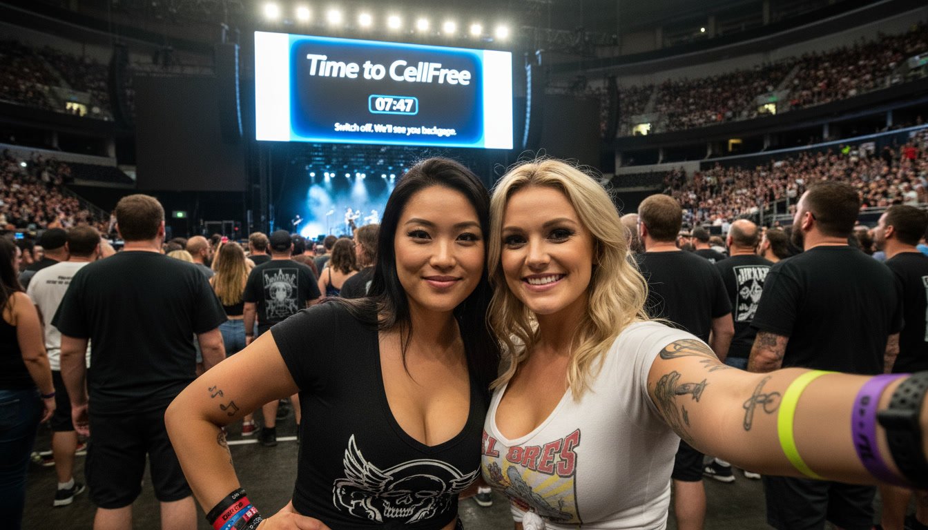 CellFree countdown on the venue screen with fans in the foreground